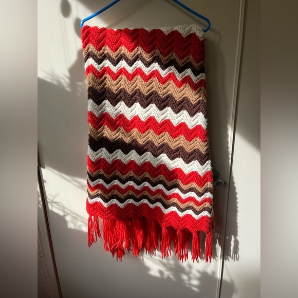 Other - CROCHET MCM blanket - chevron, vintage, red, brown, fall